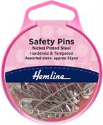 HEMLINE HANGSELL - Nickel Safety Pins, asstd sizes (32 pcs)