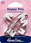 HEMLINE HANGSELL - Nappy Safety Pins, 56mm (6 pcs) - white