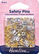 HEMLINE HANGSELL - Safety Pins, 6 asst Sizes (96 pcs)