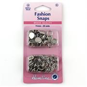 HEMLINE HANGSELL - Snap Fasteners Solid Top 11mm - Refill 20 Sets - silver